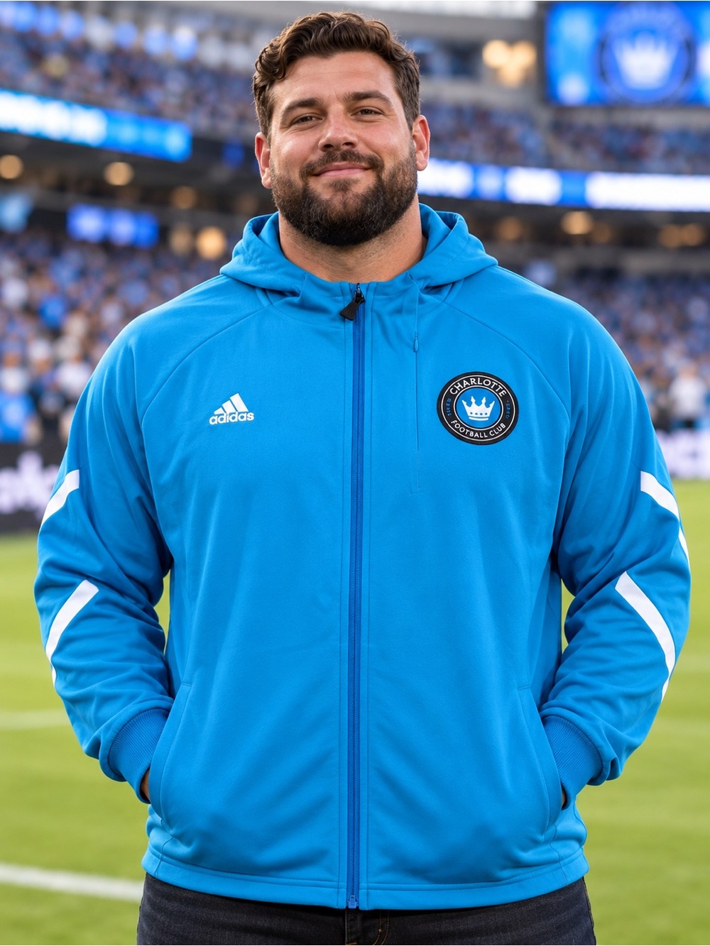 🆕 NWT Adidas Charlotte FC Men’s XXL Full Zip Hooded Soccer Jacket Blue